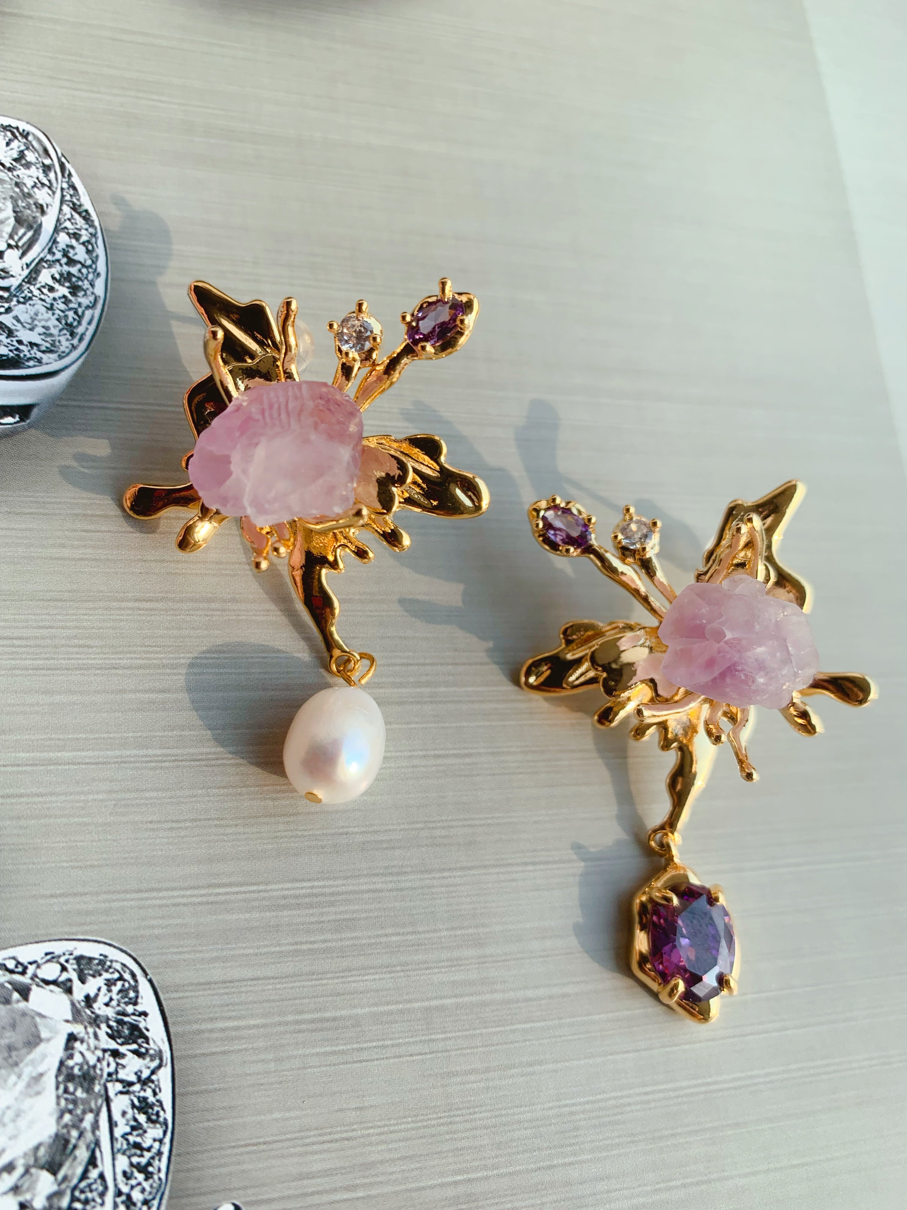 Baroque Pearl Asymmetrical Butterfly Drop Earrings