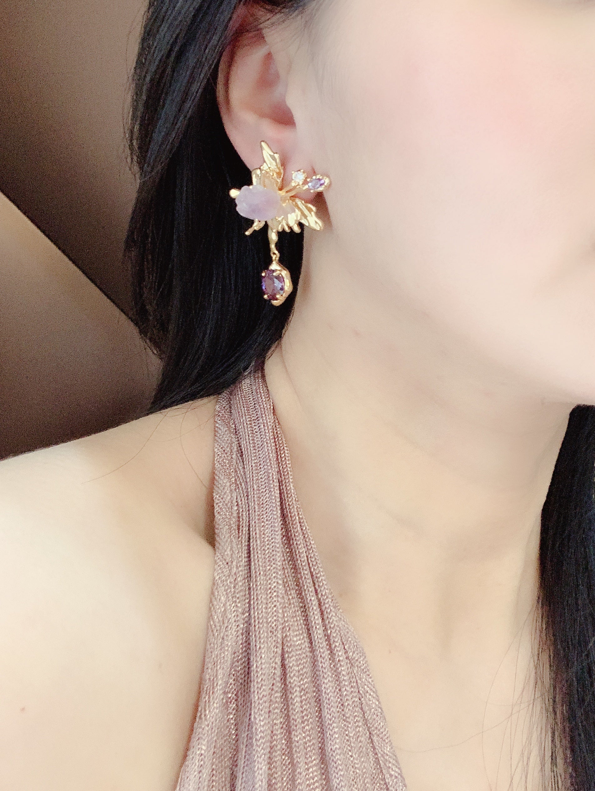 Baroque Pearl Asymmetrical Butterfly Drop Earrings