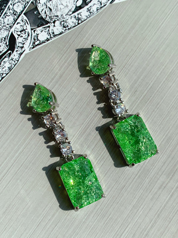 18K Gold-plated Emerald Green Crystal Drop Earrings