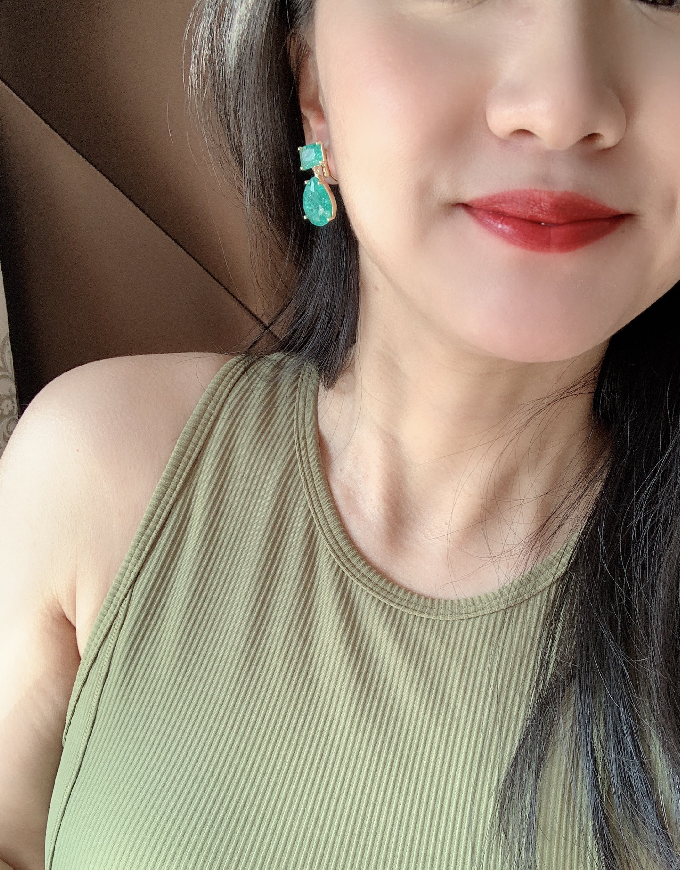 18K Gold-plated Emerald  Gemstone Drop Earrings