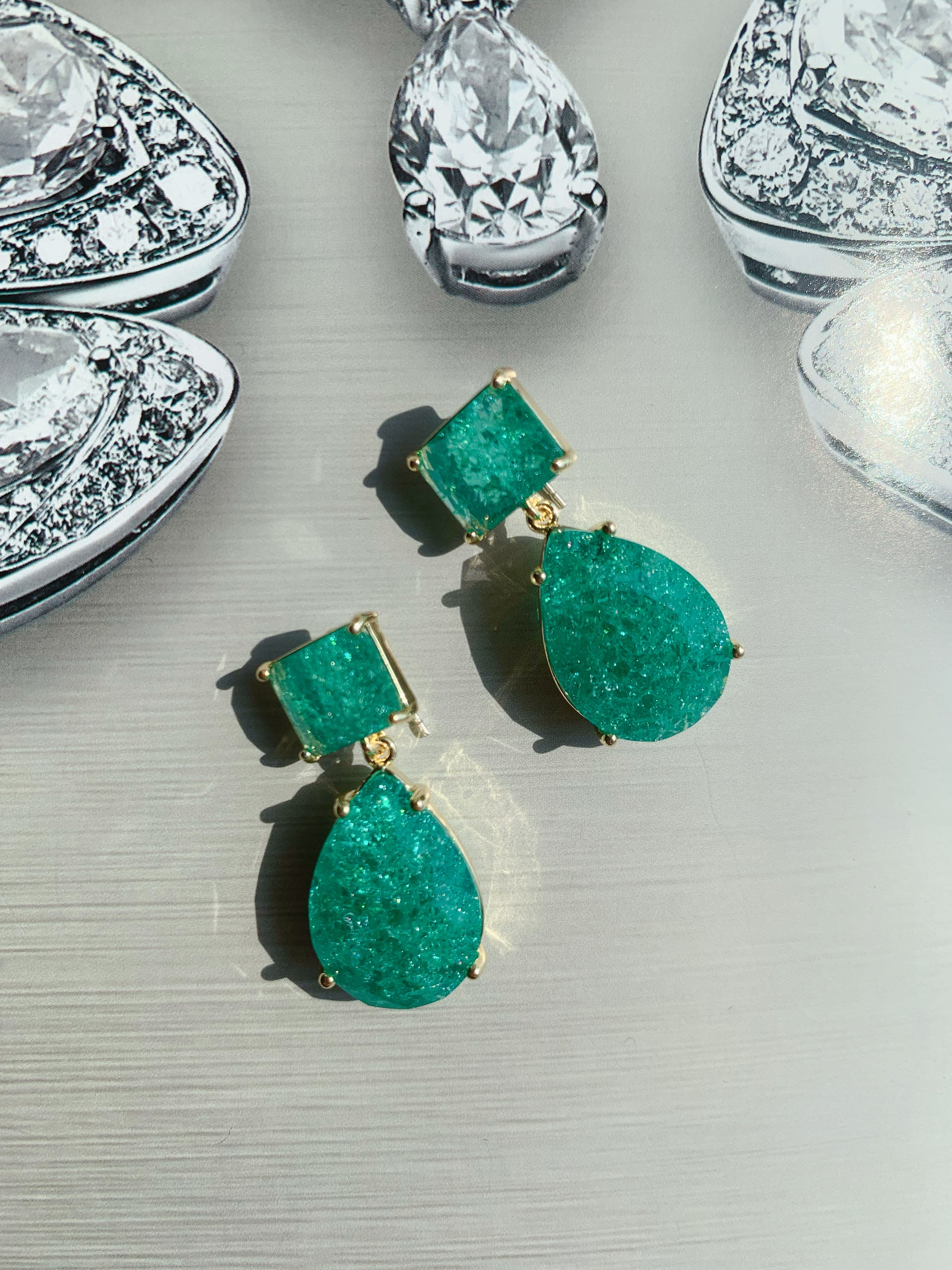 18K Gold-plated Emerald  Gemstone Drop Earrings