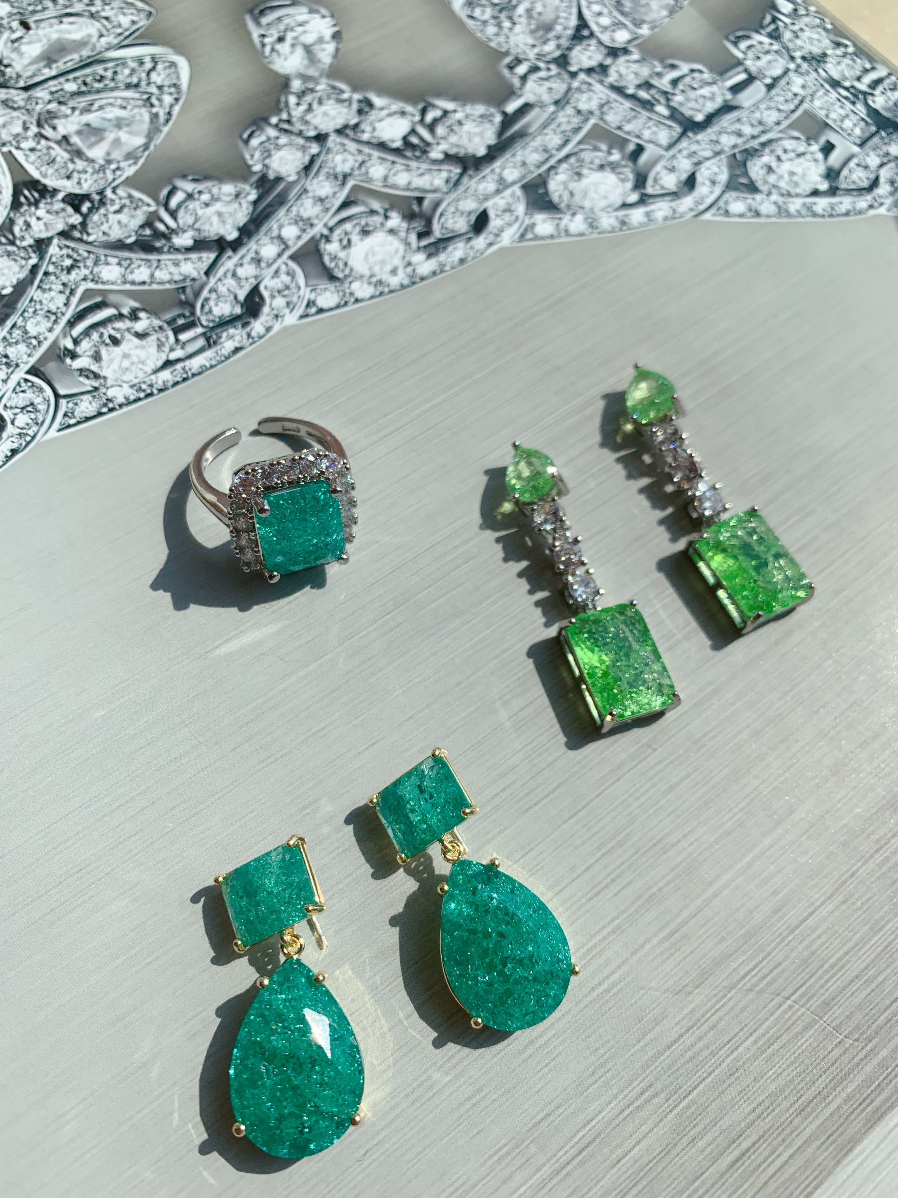 18K Gold-plated Emerald  Gemstone Drop Earrings