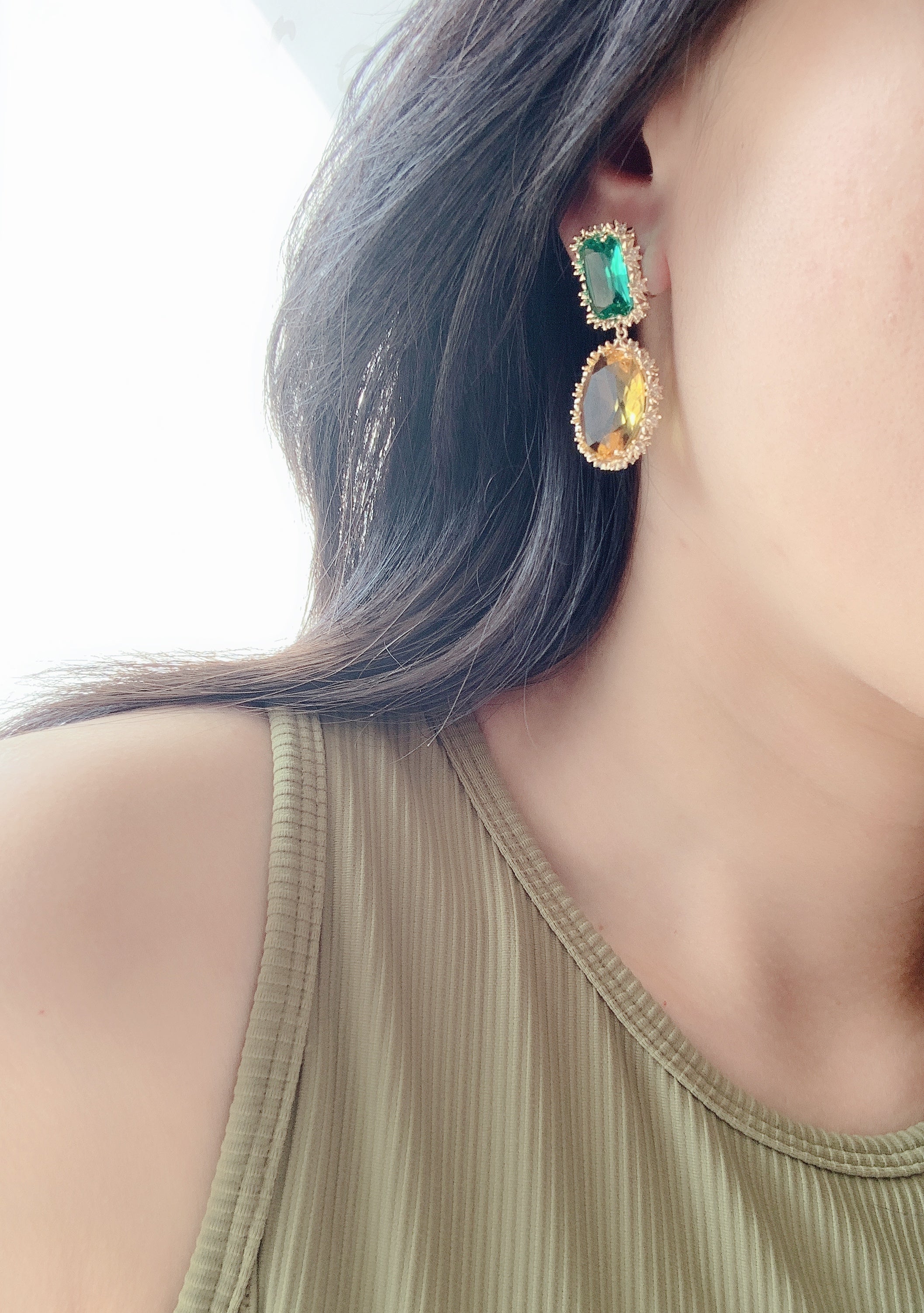 18K Gold-plated Yellow Sappire Inlaid Drop Earrings