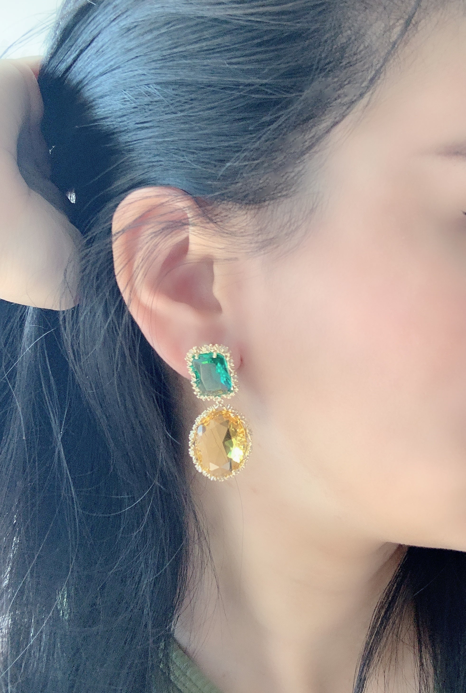 18K Gold-plated Yellow Sappire Inlaid Drop Earrings