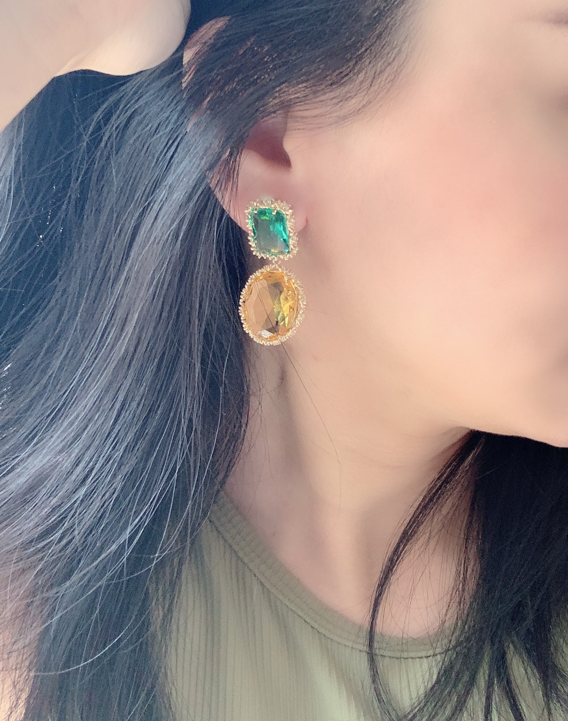 18K Gold-plated Yellow Sappire Inlaid Drop Earrings