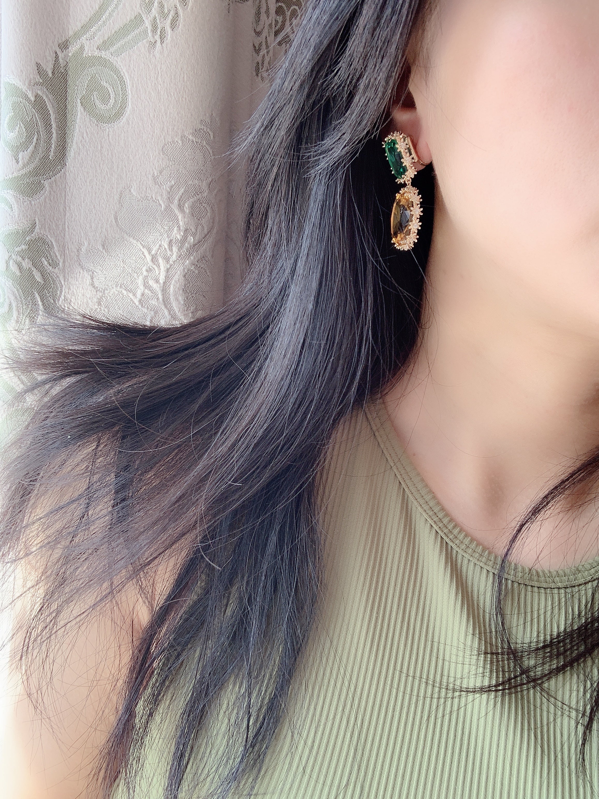 18K Gold-plated Yellow Sappire Inlaid Drop Earrings