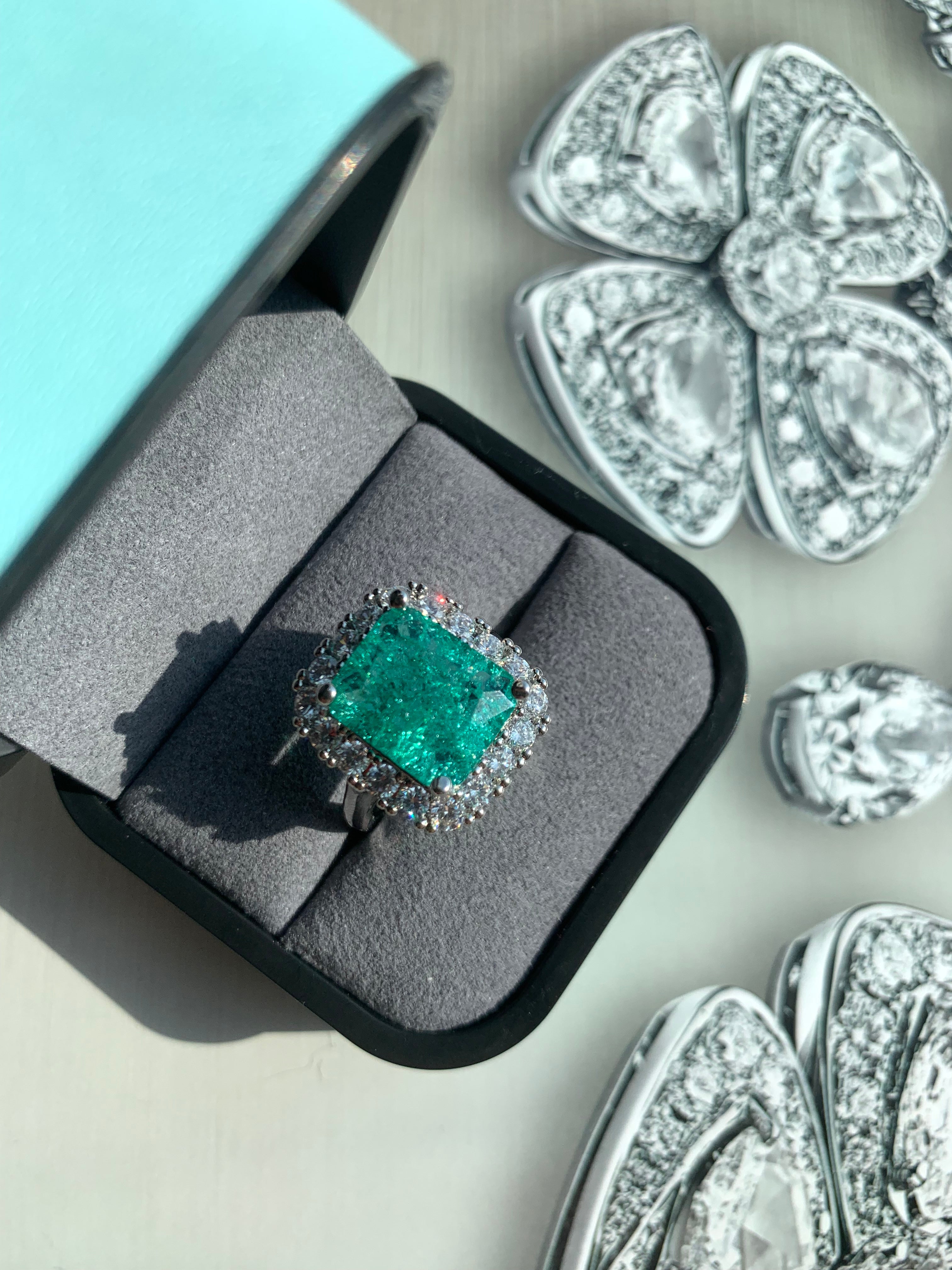 18K Gold-plated Peacock Green Gemstone Ring