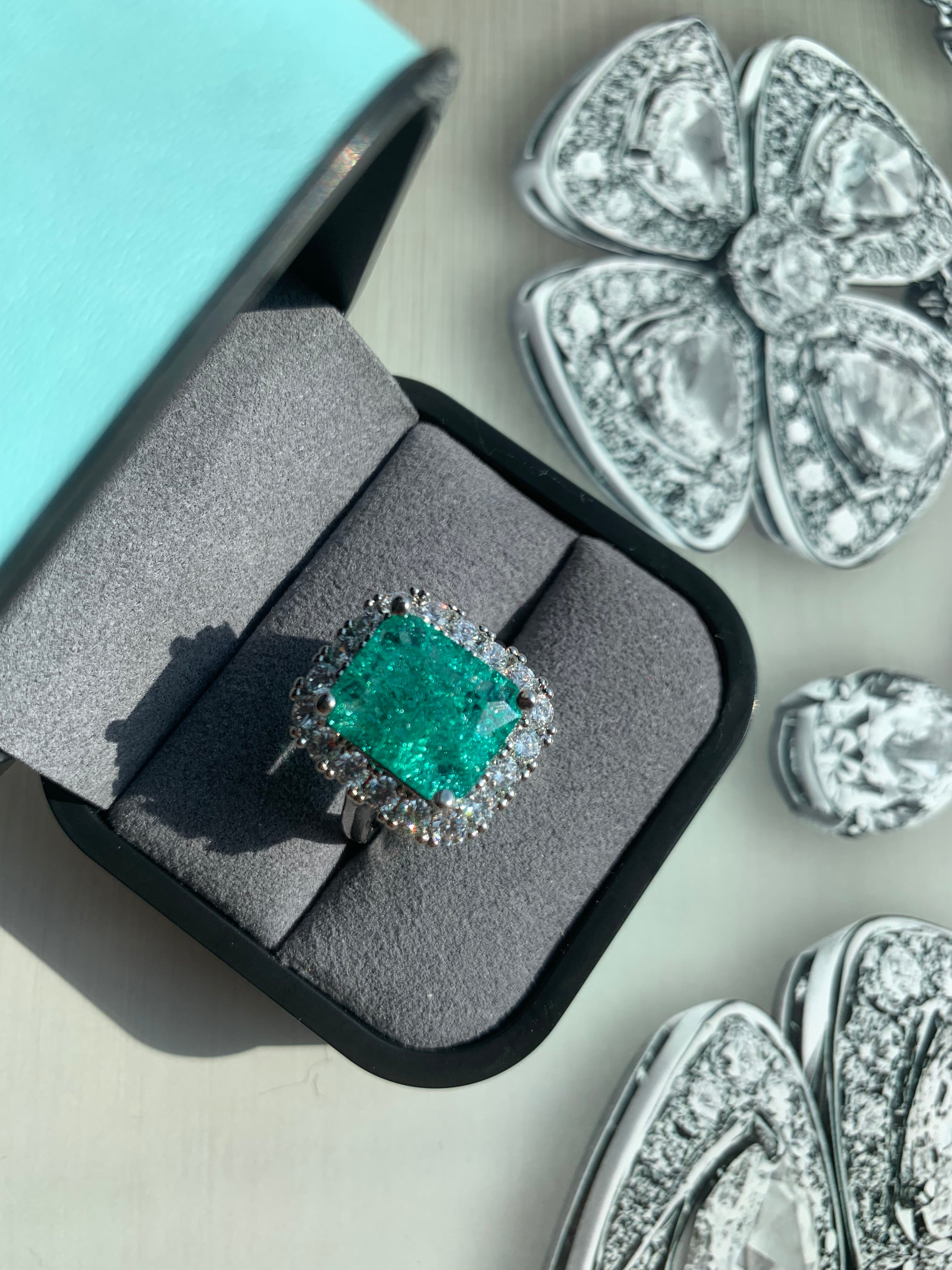 18K Gold-plated Peacock Green Gemstone Ring