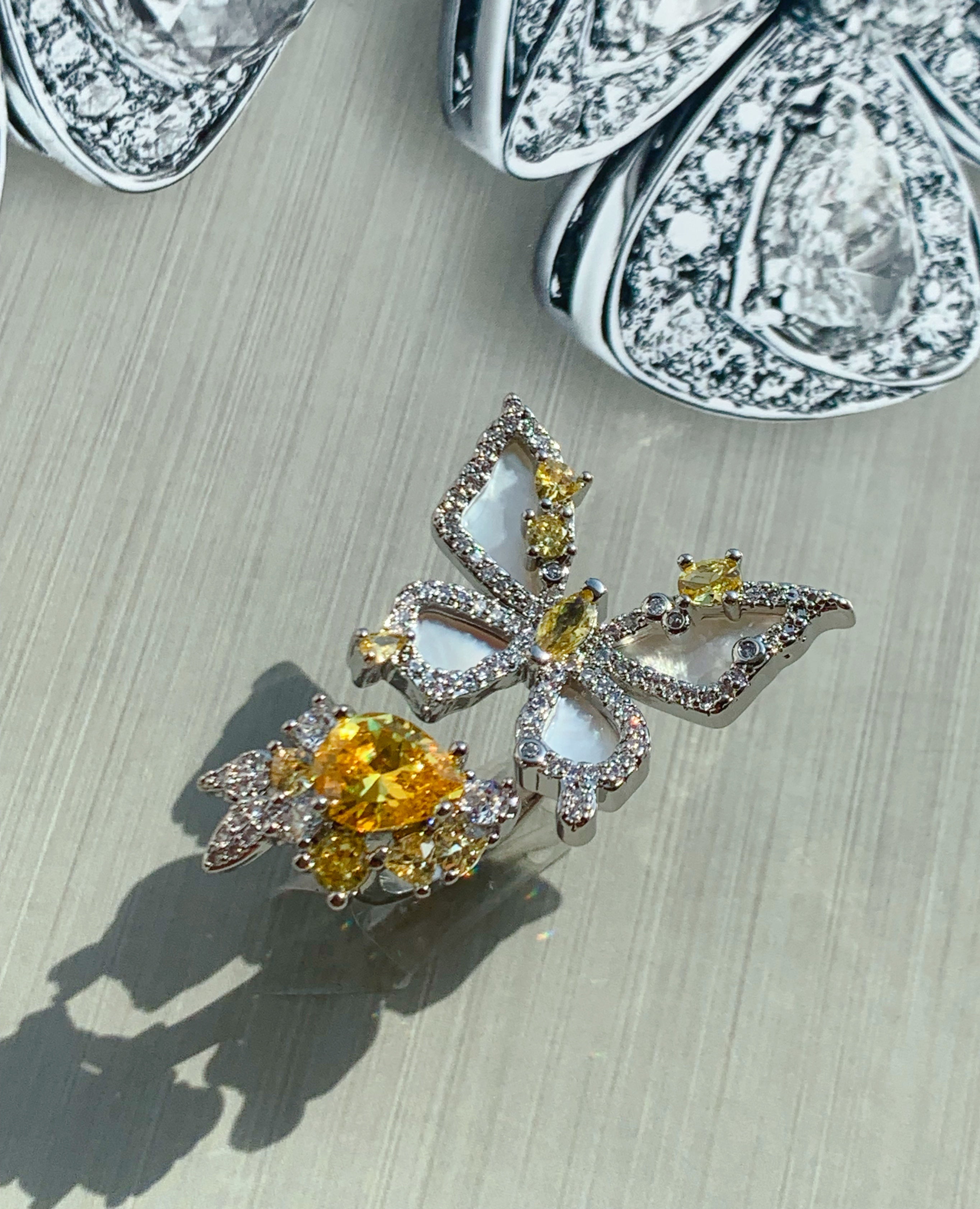 18K Gold-plated Yellow Gemstone Butterfly Ring