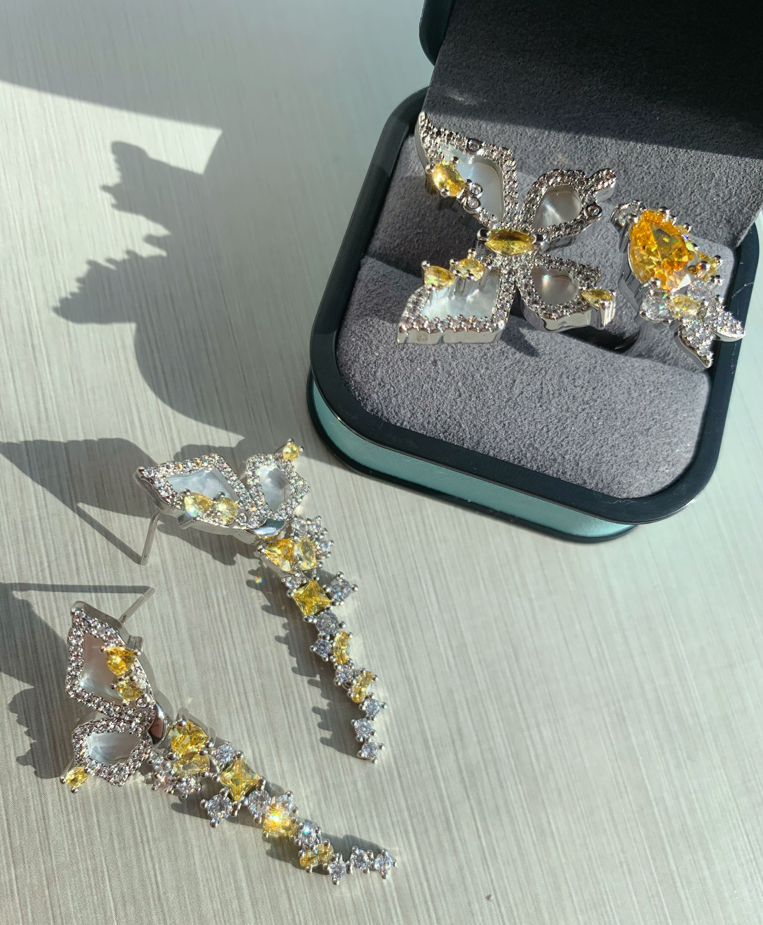 18K Gold-plated Yellow Gemstone Butterfly Jewelry Set