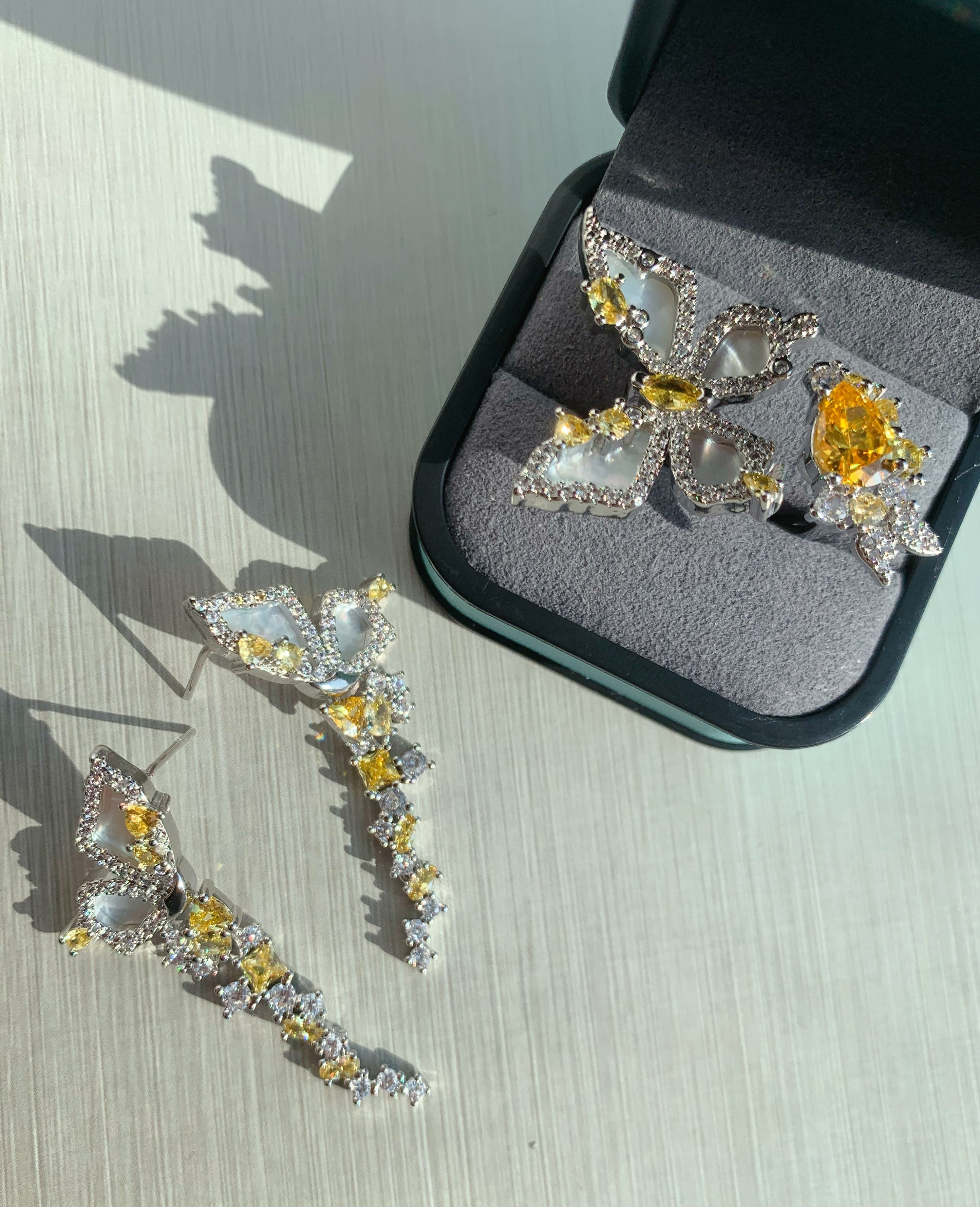 18K Gold-plated Yellow Gemstone Butterfly Jewelry Set