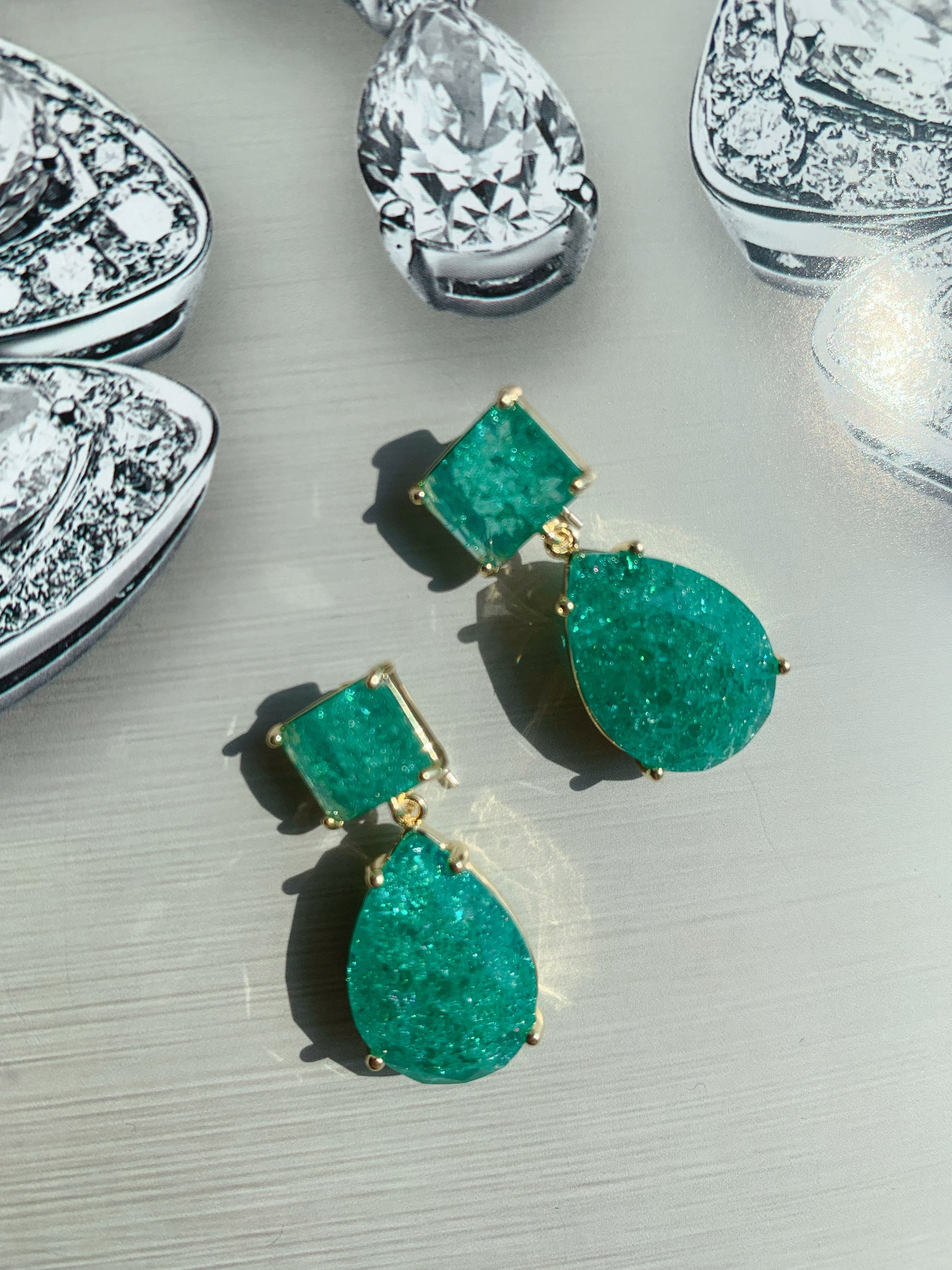 18K Gold-plated Emerald  Gemstone Drop Earrings