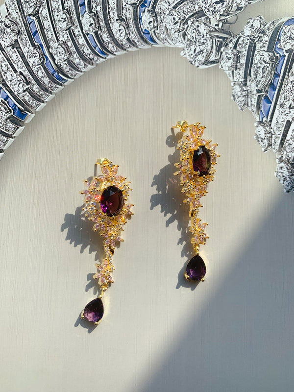 18K Gold-plated Purple Crystal Floral Drop Earrings